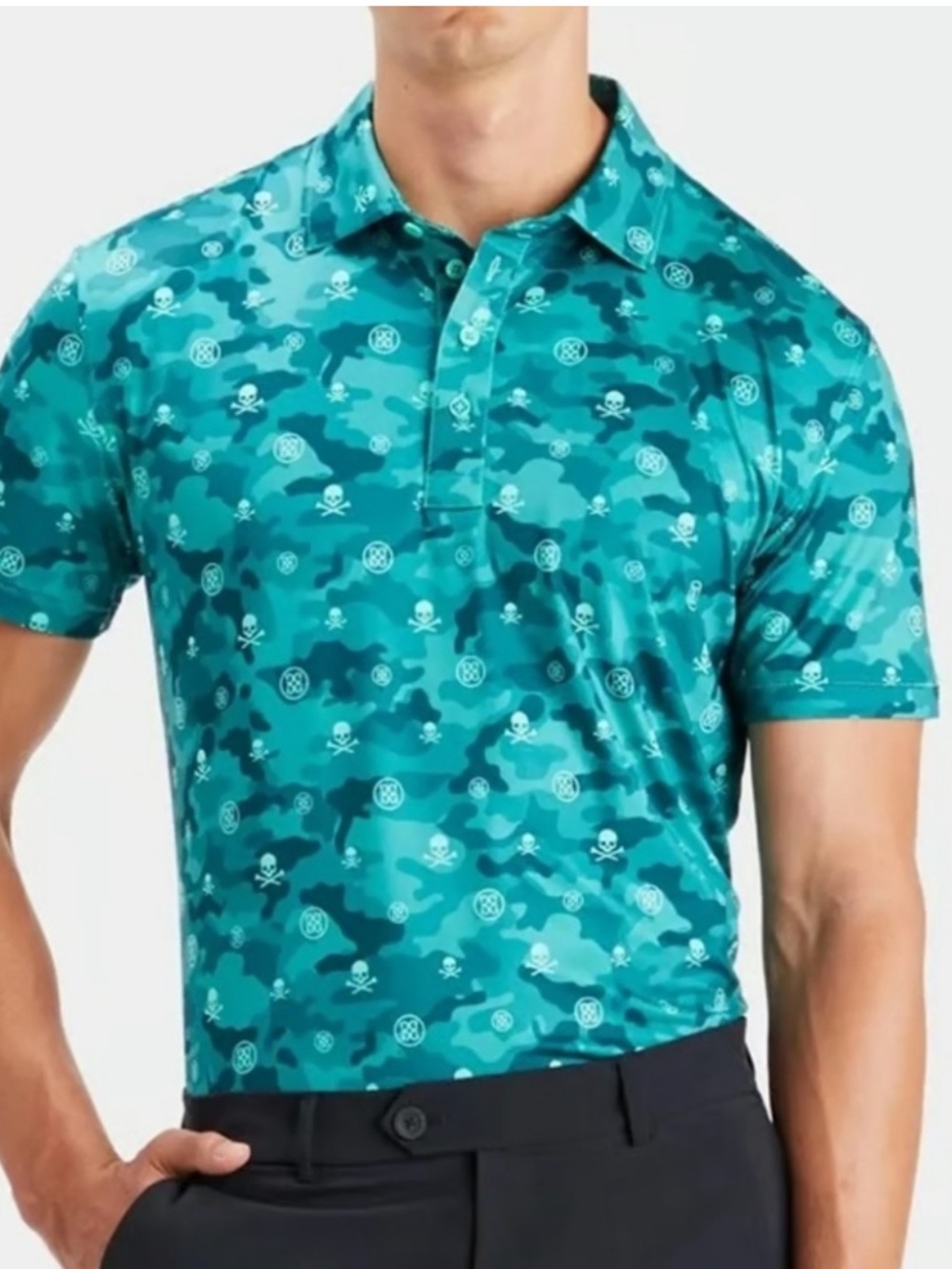 G/FORE Green Camouflage Polo with Skull Design Size Large